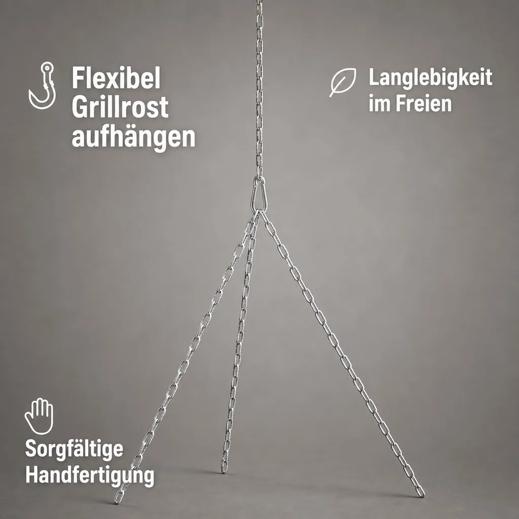 Grillrost Aufhängung Set, Ketten mit Karabinerhaken, Grillzubehör