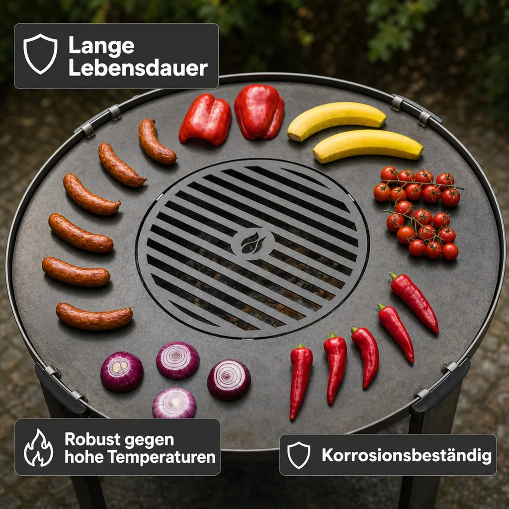Grillplatte Feuerschale, 82cm, mit Grillrost 40cm, Naturstahl