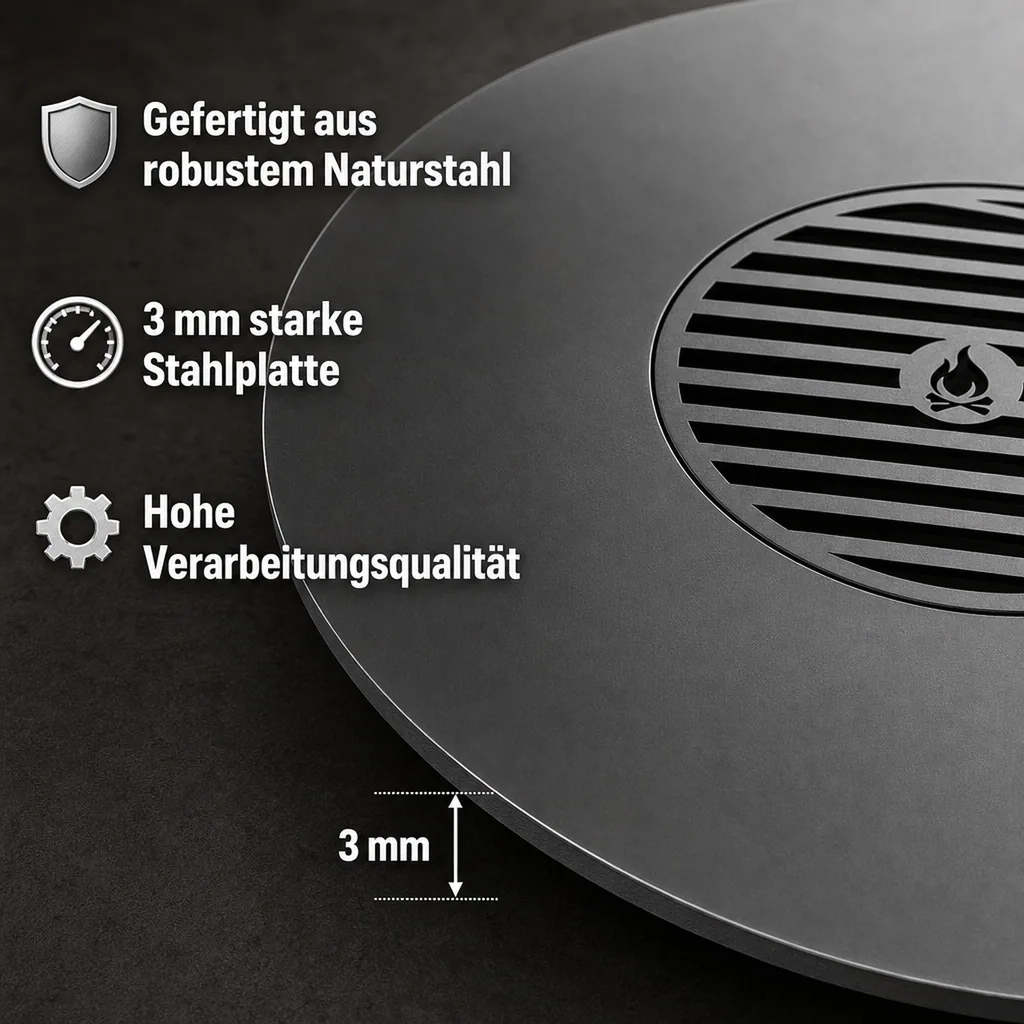Grillplatte Feuerschale, 82cm, mit Grillrost 40cm, Naturstahl