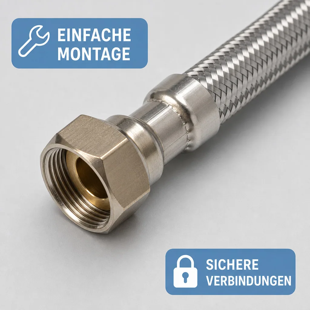 Panzerschlauch DN25, Edelstahl, flexibel, 1 Zoll, 500mm, DVGW