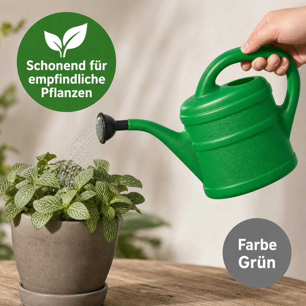 Gießkanne 2 Liter, kleine Kunststoffgießkanne, grün