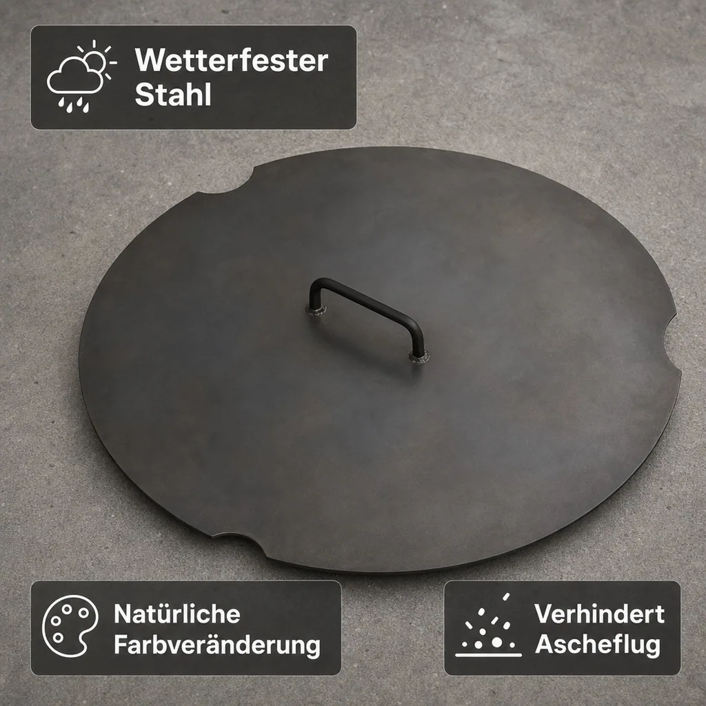 Feuerschale Deckel 72cm, Stahl, Abdeckung, Handgefertigt
