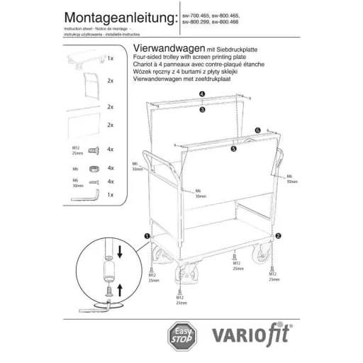 Transportwagen 1000 kg, Vierwandwagen, Werkstattwagen, EasySTOP