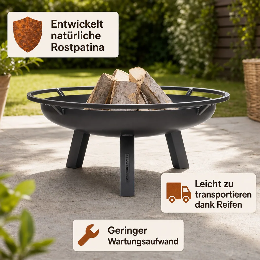 Feuerschale PORTO 60 cm, Naturstahl, Gartenfeuer