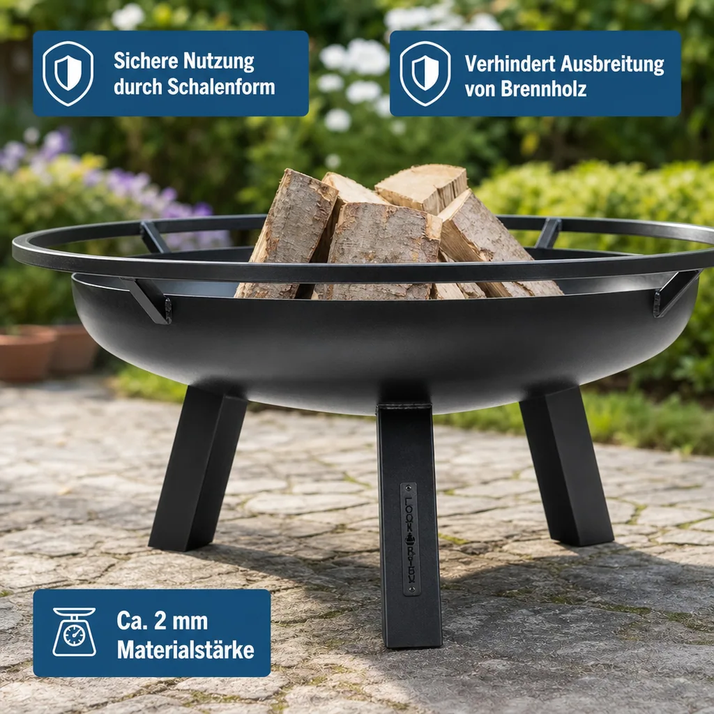 Feuerschale PORTO 60 cm, Naturstahl, Gartenfeuer