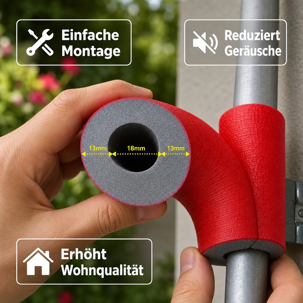 Rohrisolierung 18mm, Heizungsrohr Isolierung, 2m, 13mm Dämmung, Heizungsisolierung