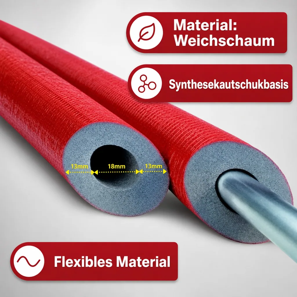 Rohrisolierung 18mm, Heizungsrohr Isolierung, 2m, 13mm Dämmung, Heizungsisolierung