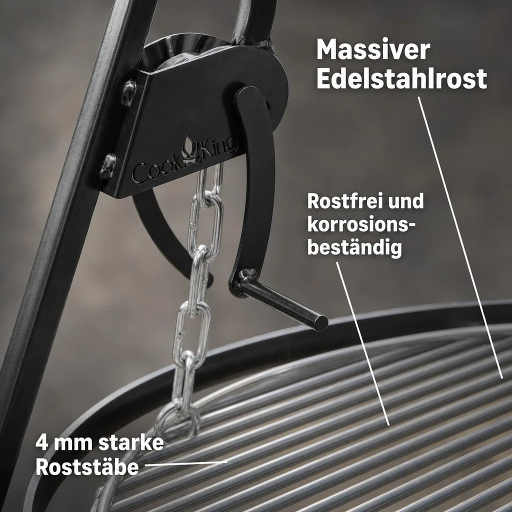 Schwenkgrill 180 cm + Grillrost aus Edelstahl 50 cm + Kurbel