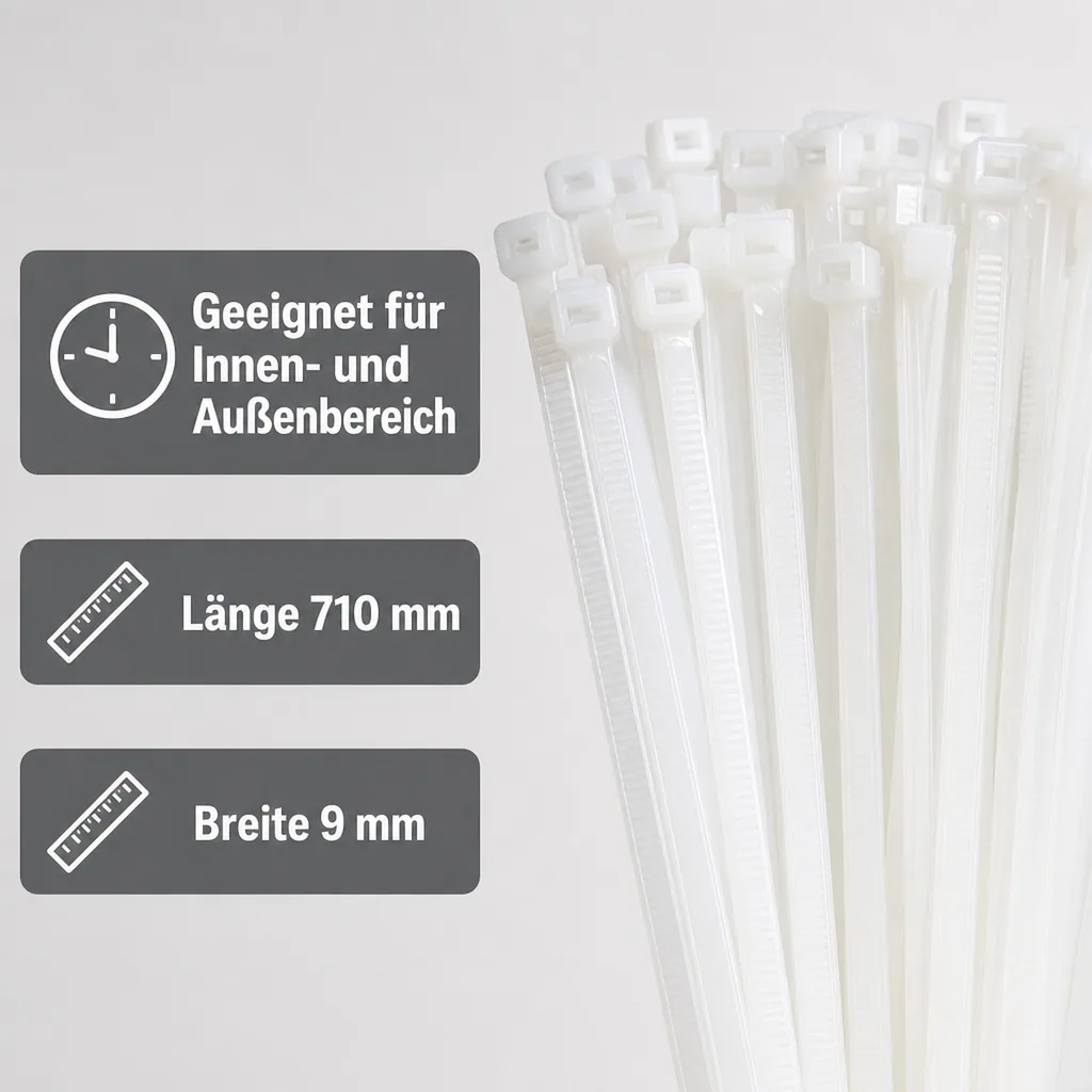 Kabelbinder, 100 Stück, 710x9mm, natur, kunststoff kabelbinder