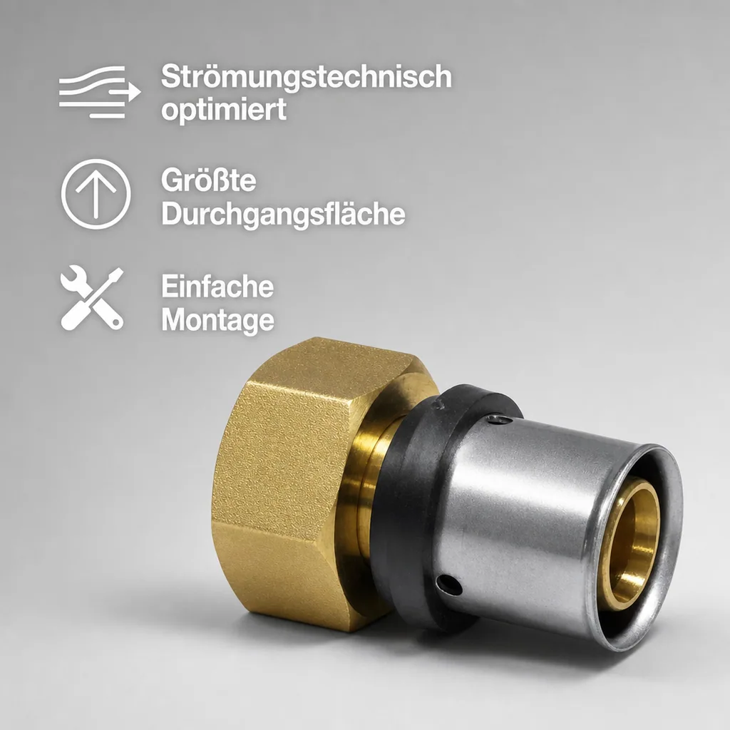 Pressfitting Übergangverschraubung 26x3, 1 Zoll IG, Multikontur