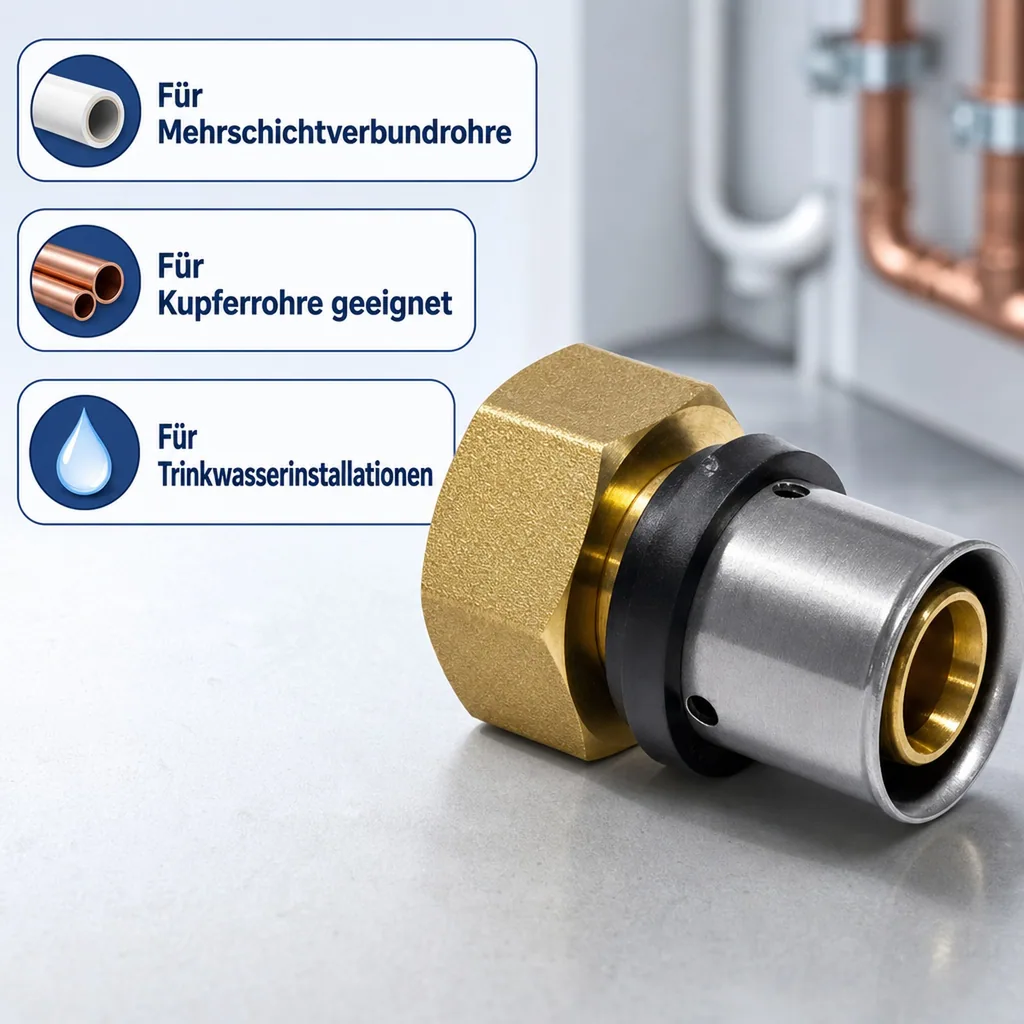 Pressfitting Übergangverschraubung 26x3, 1 Zoll IG, Multikontur