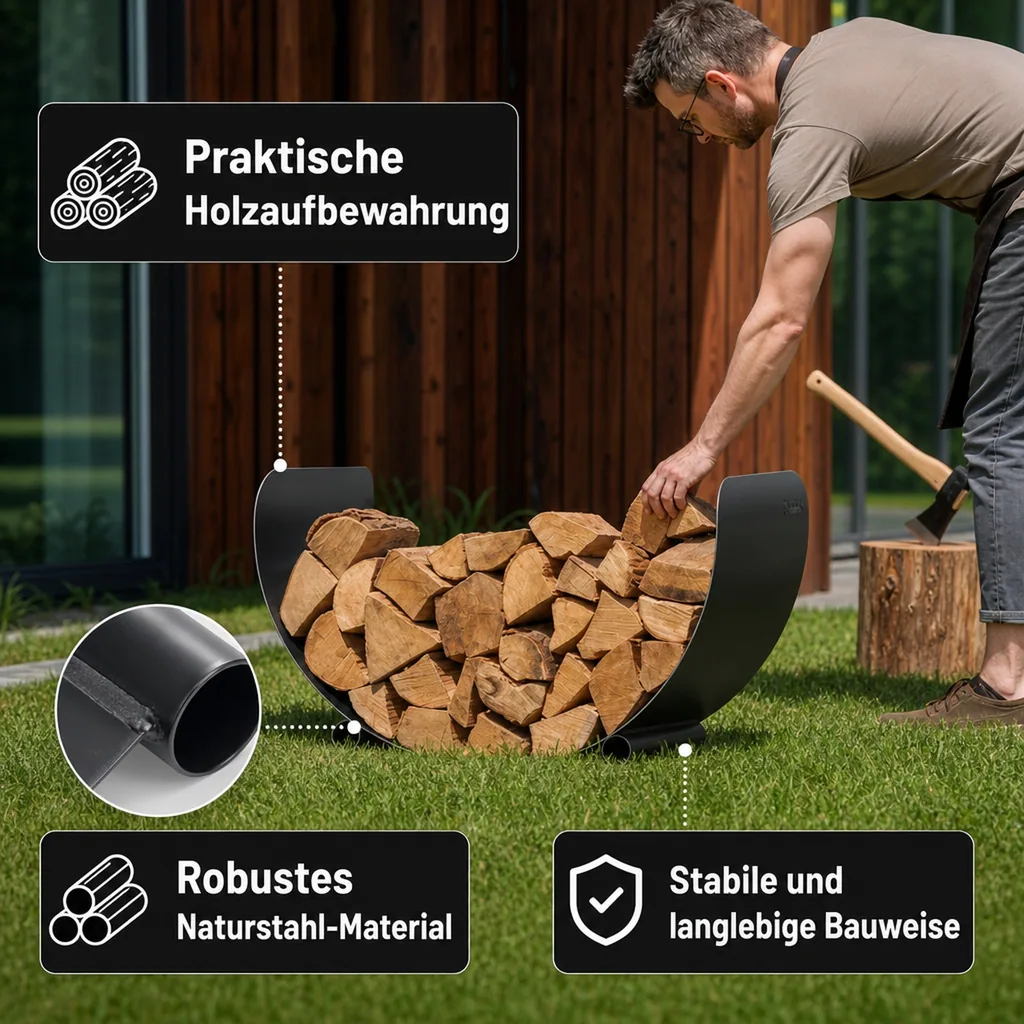 Kaminholzregal Stahl, Brennholzregal, Holzstapelhilfe, 70x45cm