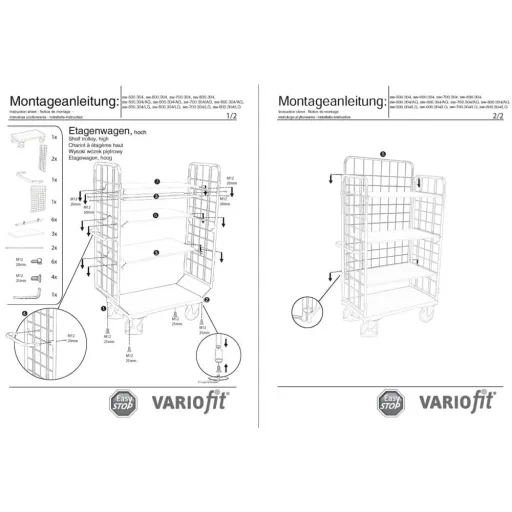 Dreiwandwagen hoch, Paketwagen, 4 Böden, 500 kg Traglast, EasySTOP