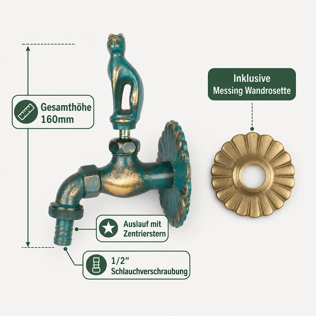 Nostalgie Auslaufventil Katze patiniert 1/2"