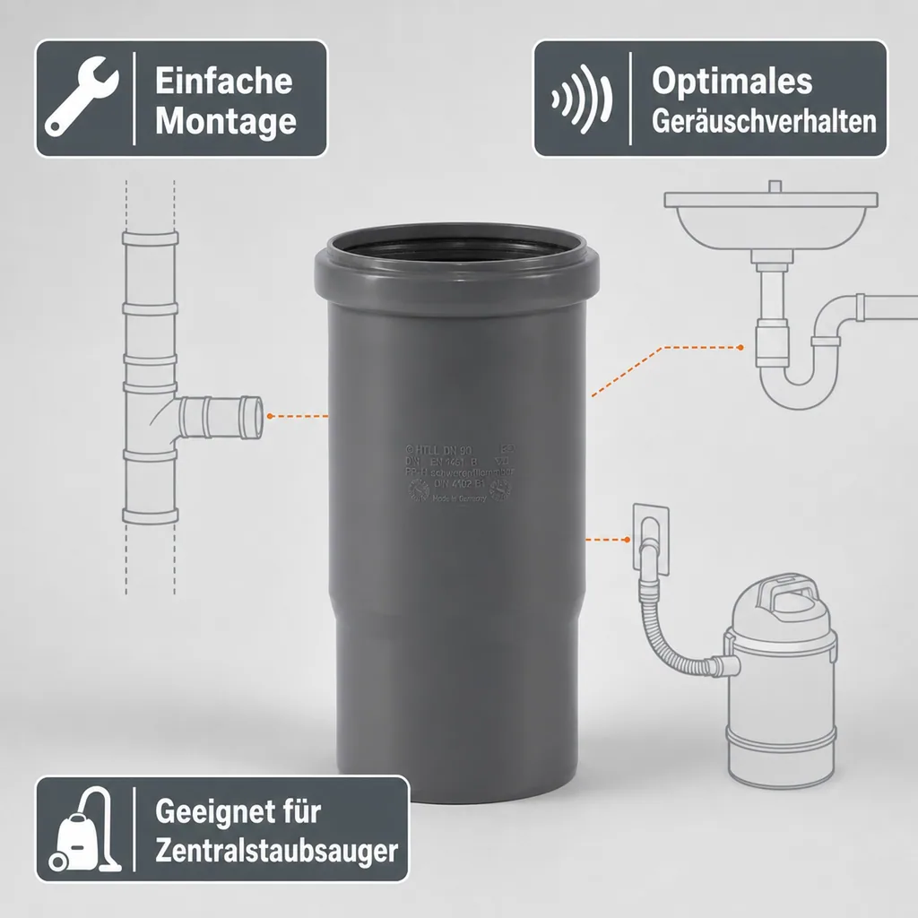 HT Rohr 90, HTsafeL Langmuffe, Abflussrohr, DN90