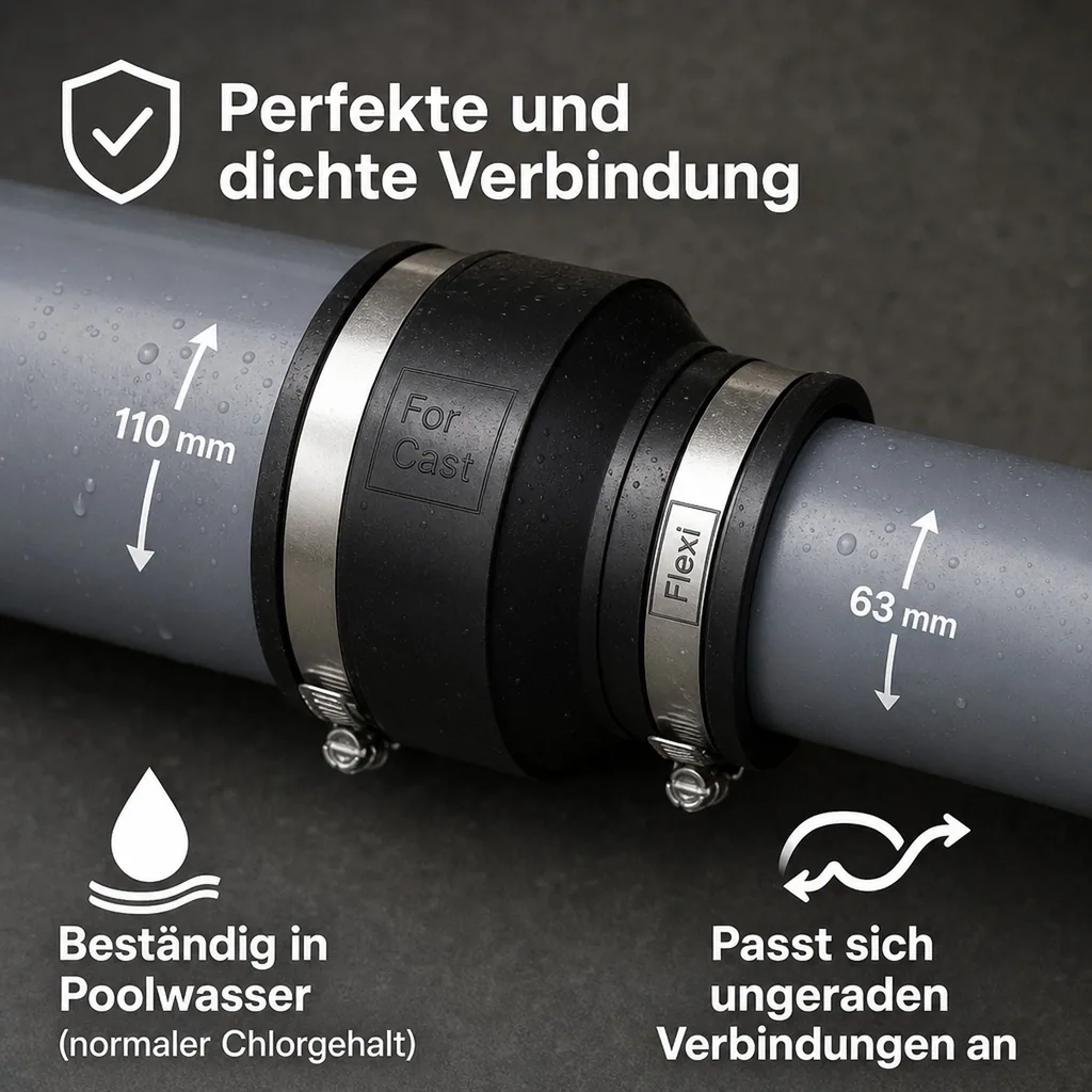 Flexible Kupplung, Reduzierkupplung 110 x 63 mm, Flexible Rohrverbinder