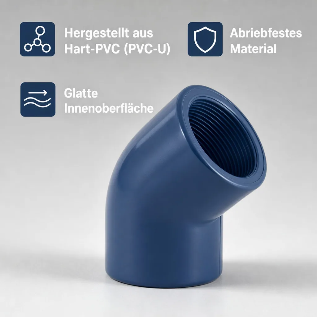 PVC - U 45° Winkel Muffe x IG 50 mm x 1 1/2" PN10