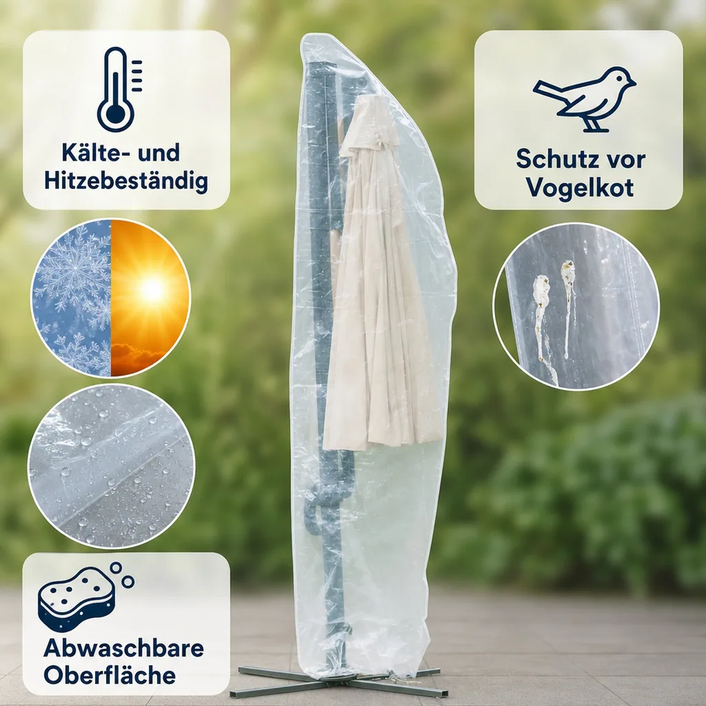Ampelschirm Schutzhülle transparent, 265x40/70/50 cm