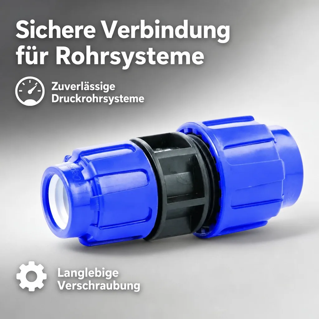 PE Rohr Verschraubung, Reduzierverschraubung 32 x 20, PP Klemmverschraubung, Rohrverbinder PE
