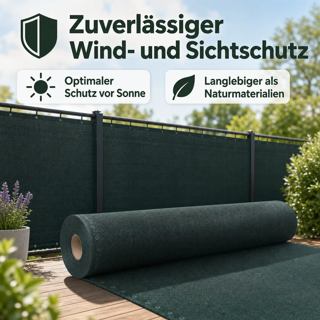 Sichtschutznetz 2 m x 14 m, Windschutznetz, Zaunblende, -Shop, HDPE Gewebe, grün