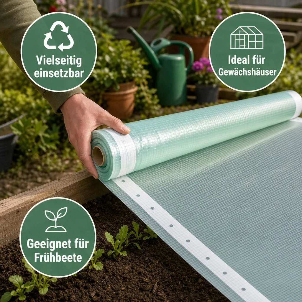 Gitterfolie 2x8 Meter, Gewächshausfolie mit Nagelrand