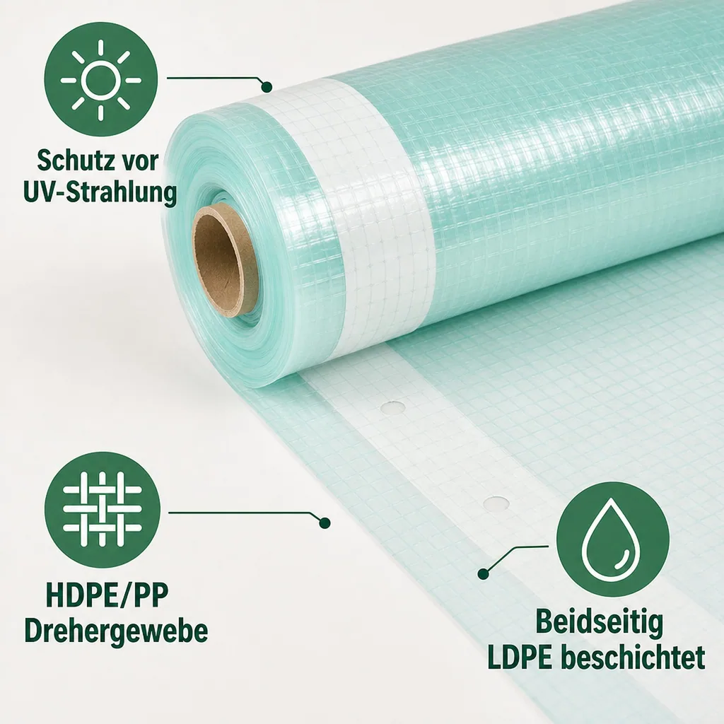 Gitterfolie 2x8 Meter, Gewächshausfolie mit Nagelrand