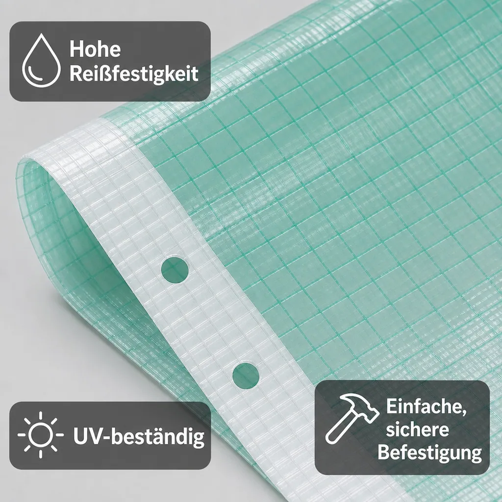 Gitterfolie 2x8 Meter, Gewächshausfolie mit Nagelrand