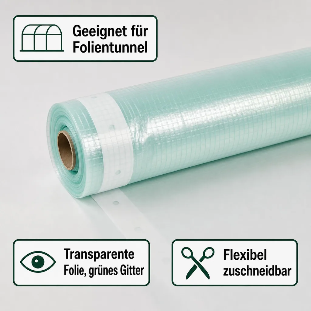 Gitterfolie 2x8 Meter, Gewächshausfolie mit Nagelrand