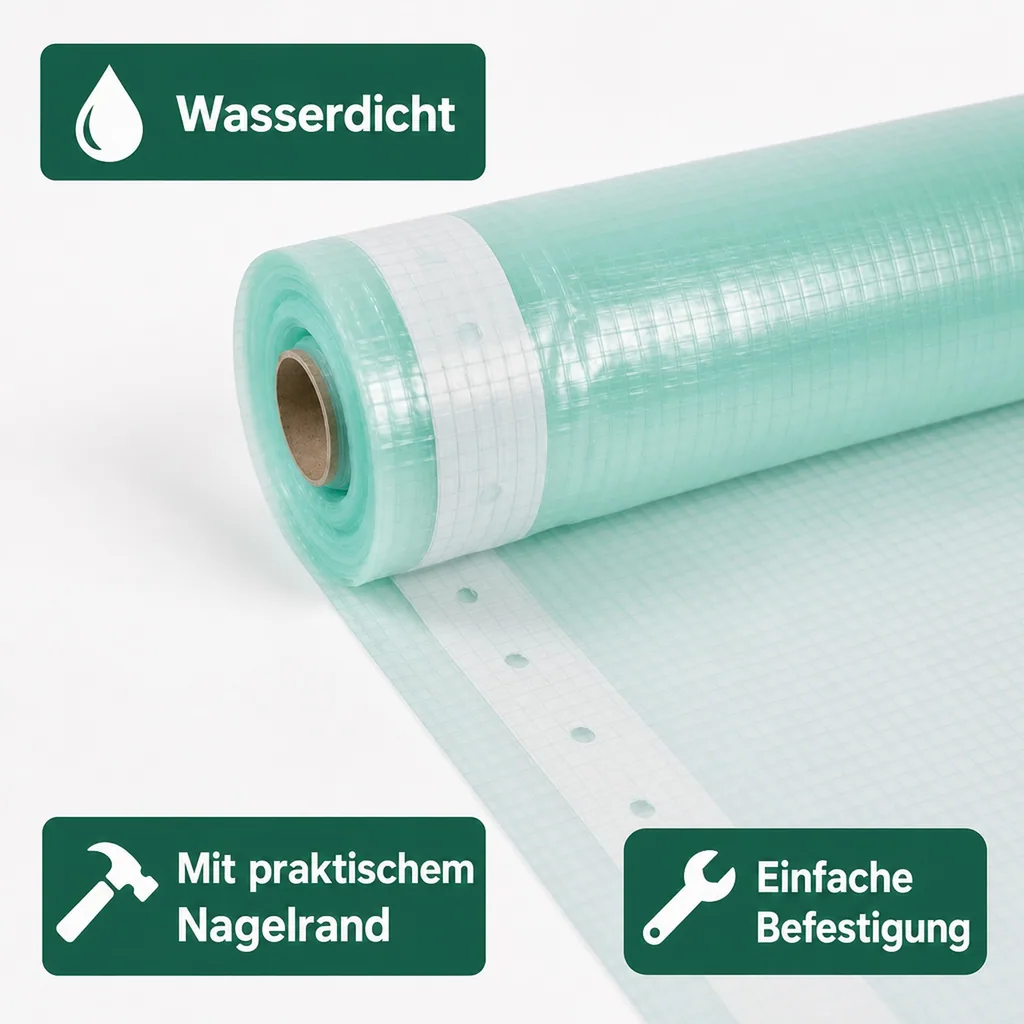 Gitterfolie mit Nagelrand, Gewächshausfolie, Baufolie