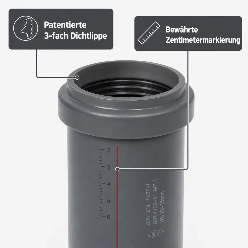 HT Rohr 50 mm, HTsafeEM Rohr, Abwasserrohr, 50 x 150 mm
