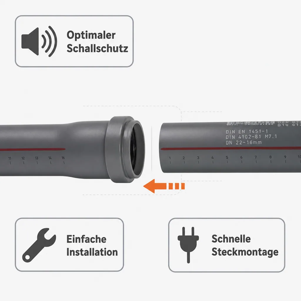 HT Rohr 50 mm, HTsafeEM Rohr, Abwasserrohr, 50 x 150 mm