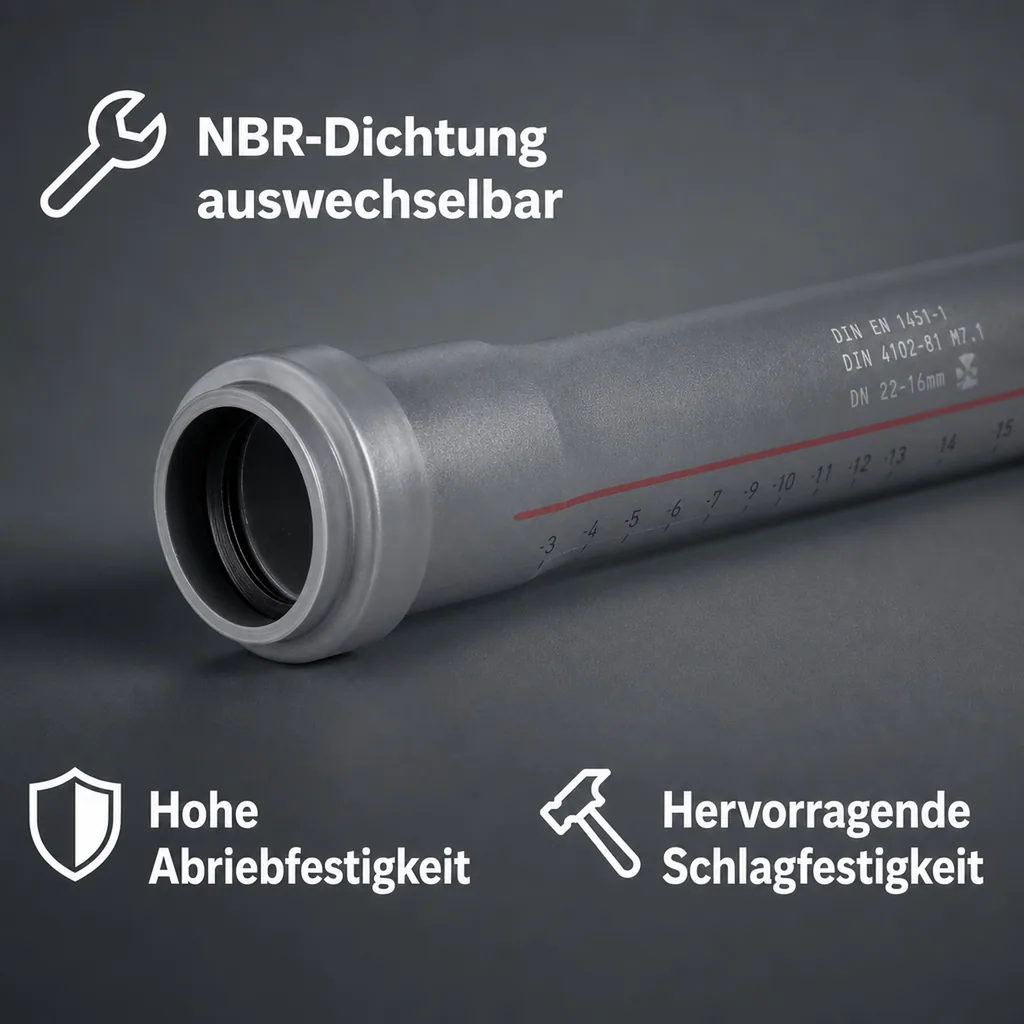 HT Rohr 50 mm, HTsafeEM Rohr, Abwasserrohr, 50 x 150 mm