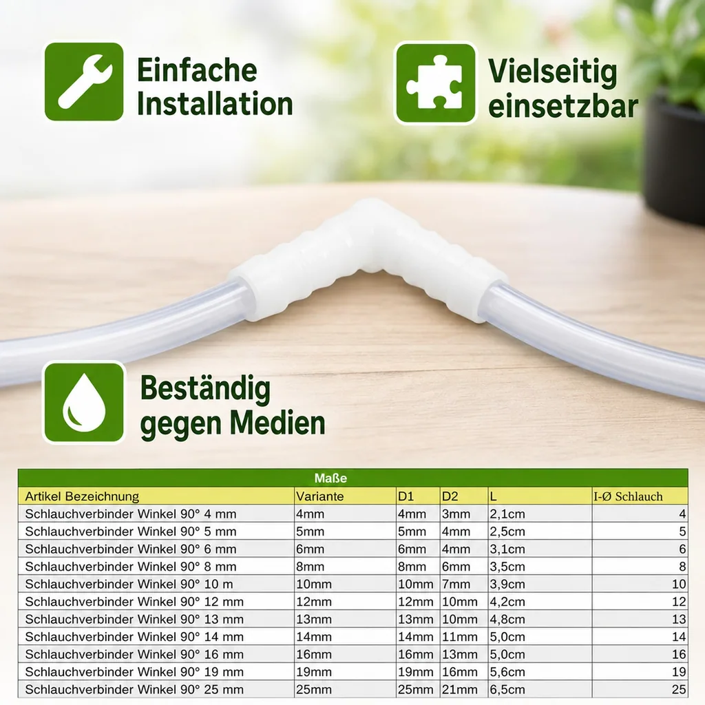 Schlauchverbinder 4mm, Kunststoff Winkel 90°, Winkelverbinder