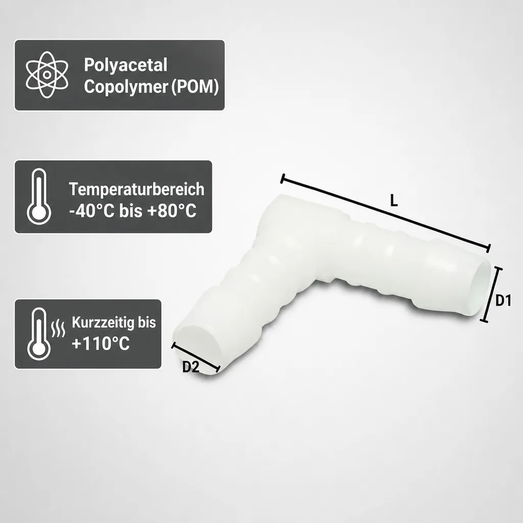 Schlauchverbinder 4mm, Kunststoff Winkel 90°, Winkelverbinder
