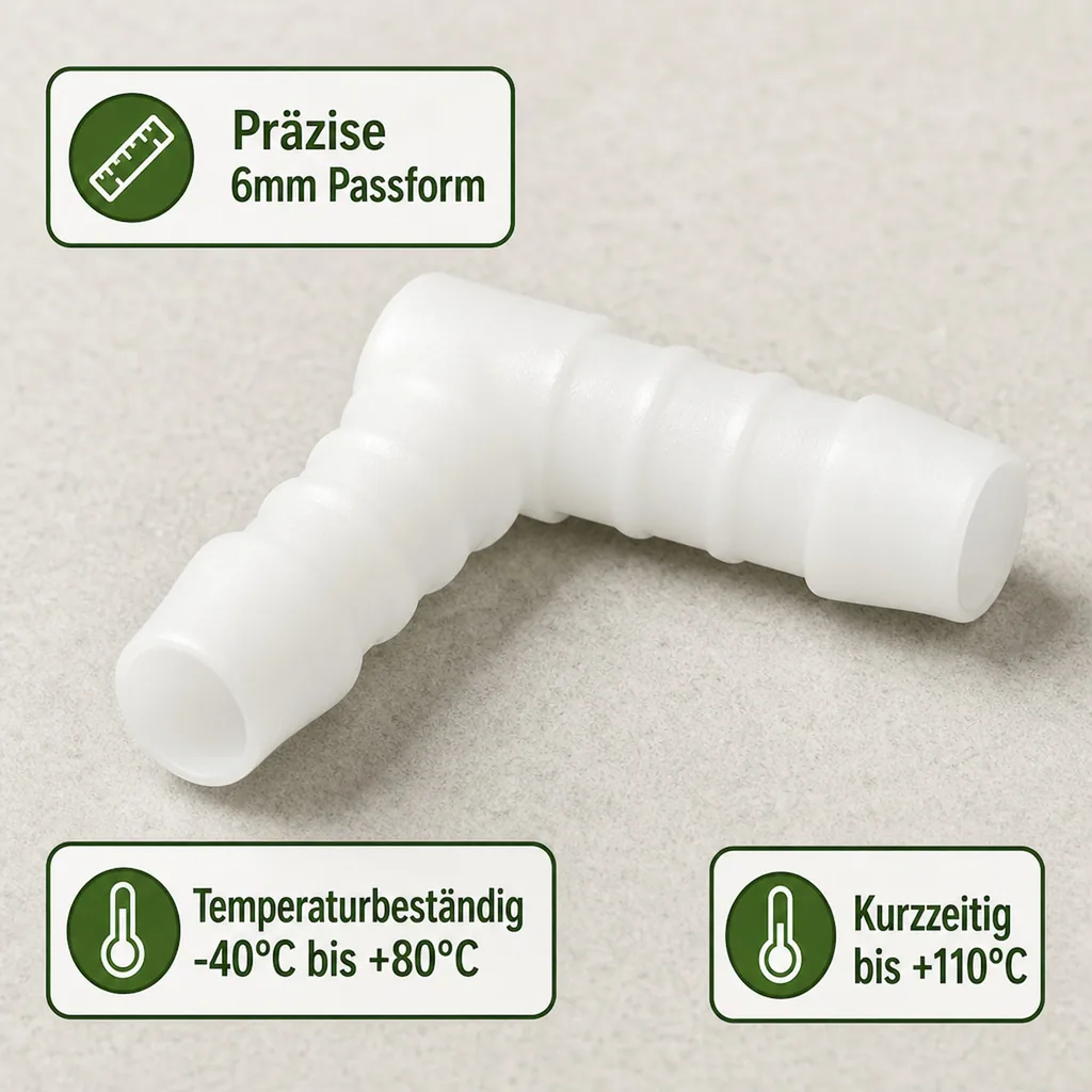 Schlauchverbinder 6mm, Kunststoff Winkel 90°, POM