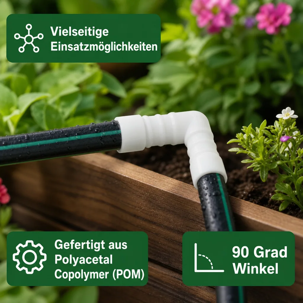 Schlauchverbinder 8mm, Kunststoff Winkelverbinder, 90 Grad, Schlauchkupplung Winkel