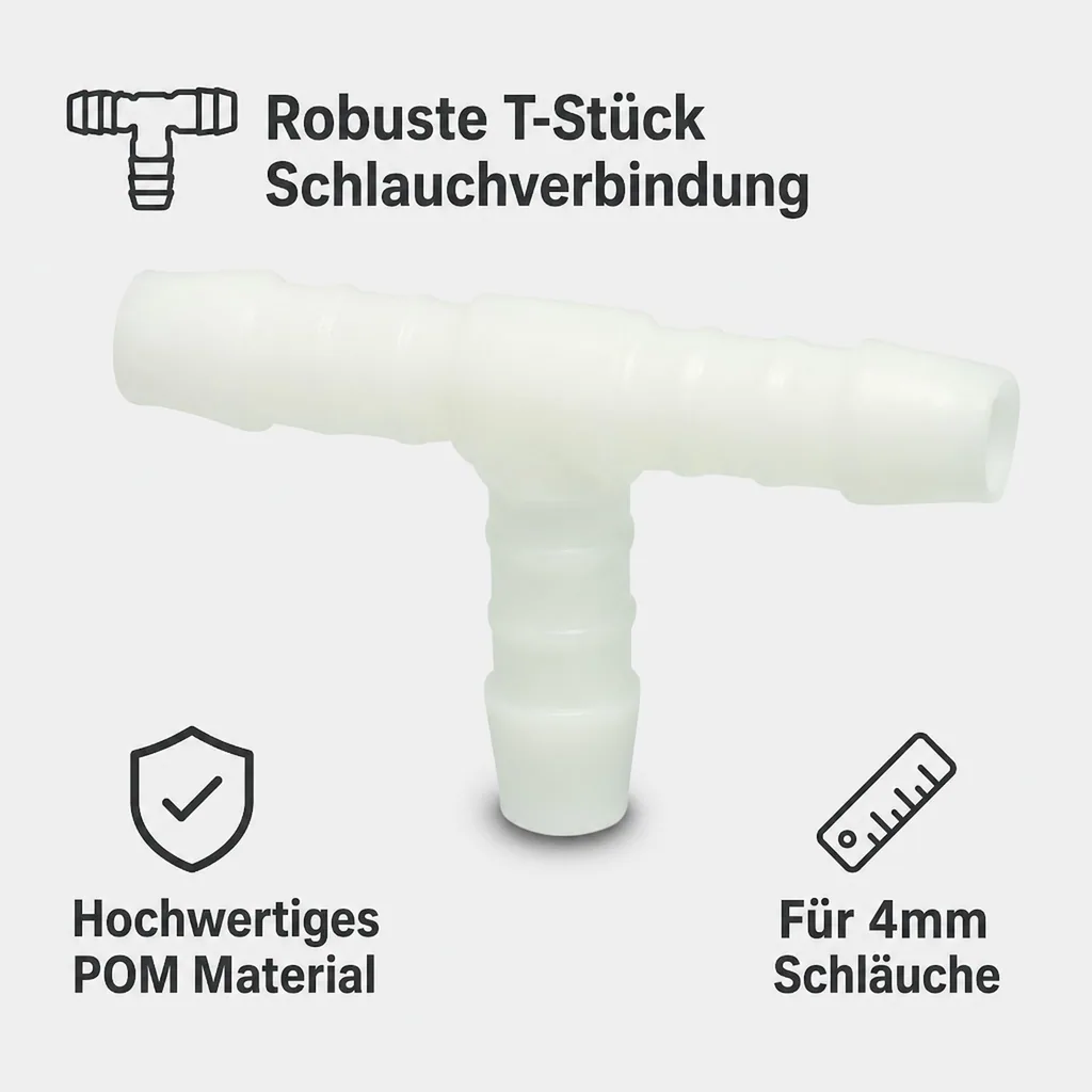 Schlauchverbinder 4mm, T-Stück, Kunststoff, Schlauchkupplung