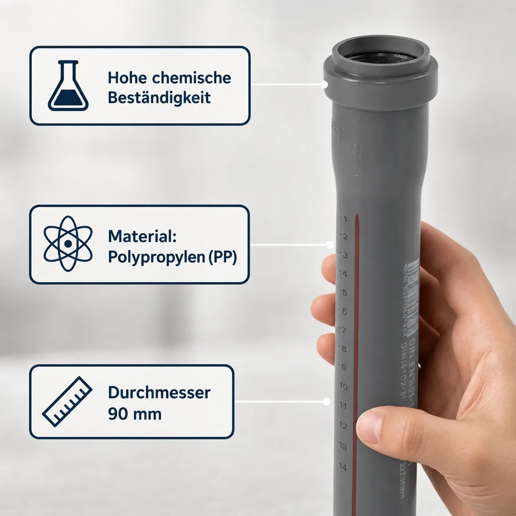 HT Rohr 90mm, Abwasserrohr 90x1000mm, Hausentwässerung
