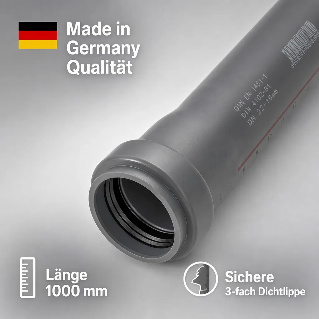 HT Rohr 90mm, Abwasserrohr 90x1000mm, Hausentwässerung
