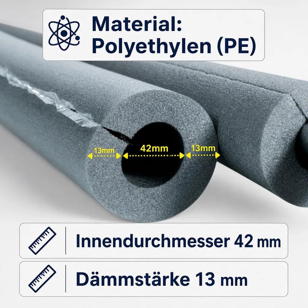Rohrisolierung, Isolierschlauch, 42mm, 13mm, selbstklebend, 2m