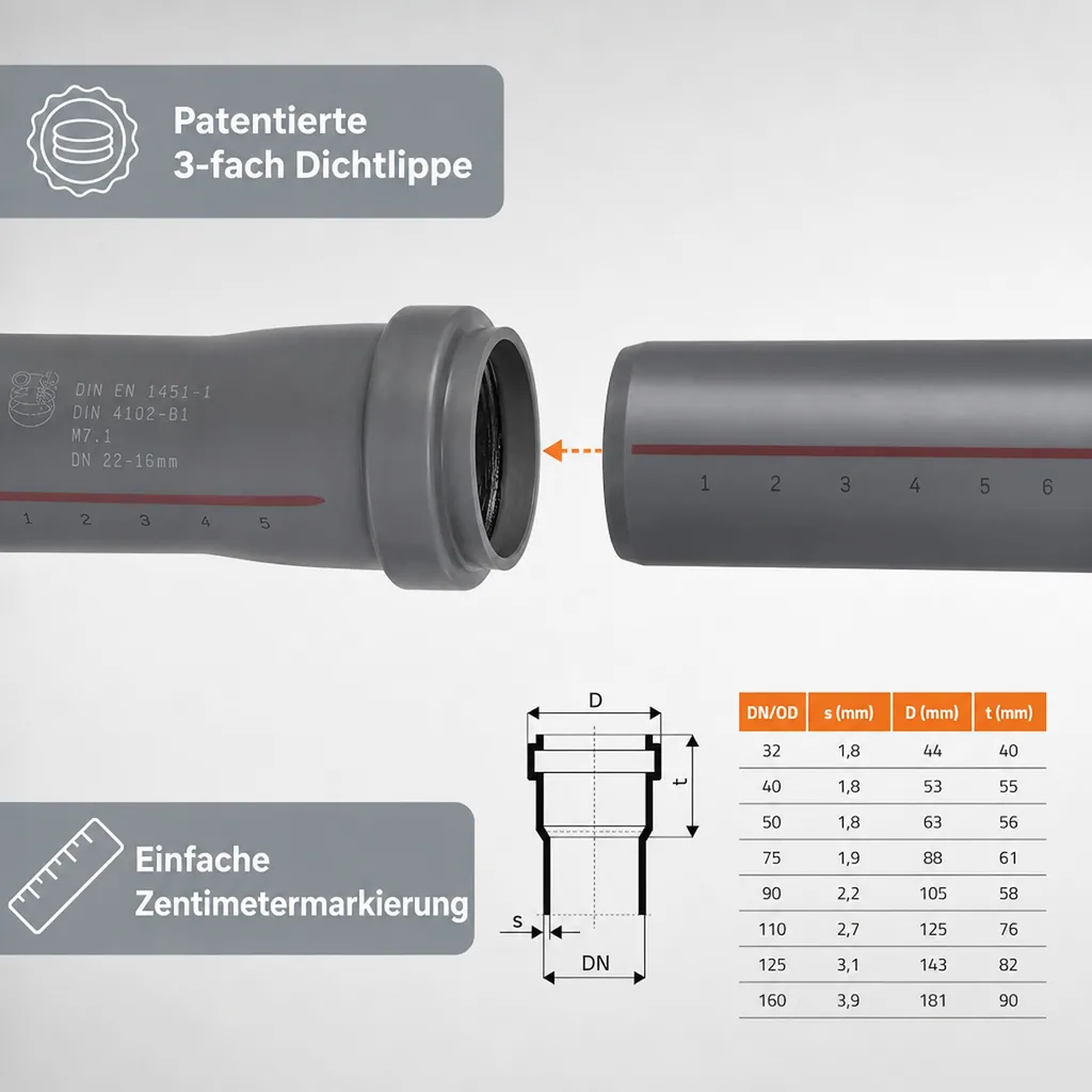 HT Rohr 110 mm, Abwasserrohr, Hausentwässerung