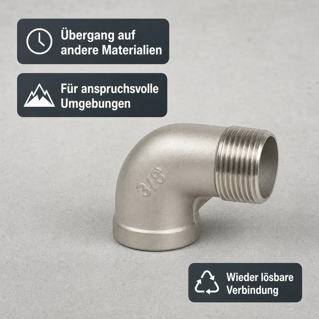 Edelstahl Winkel, Gewindefitting, 90° Winkel, 3/8 Zoll IG/AG