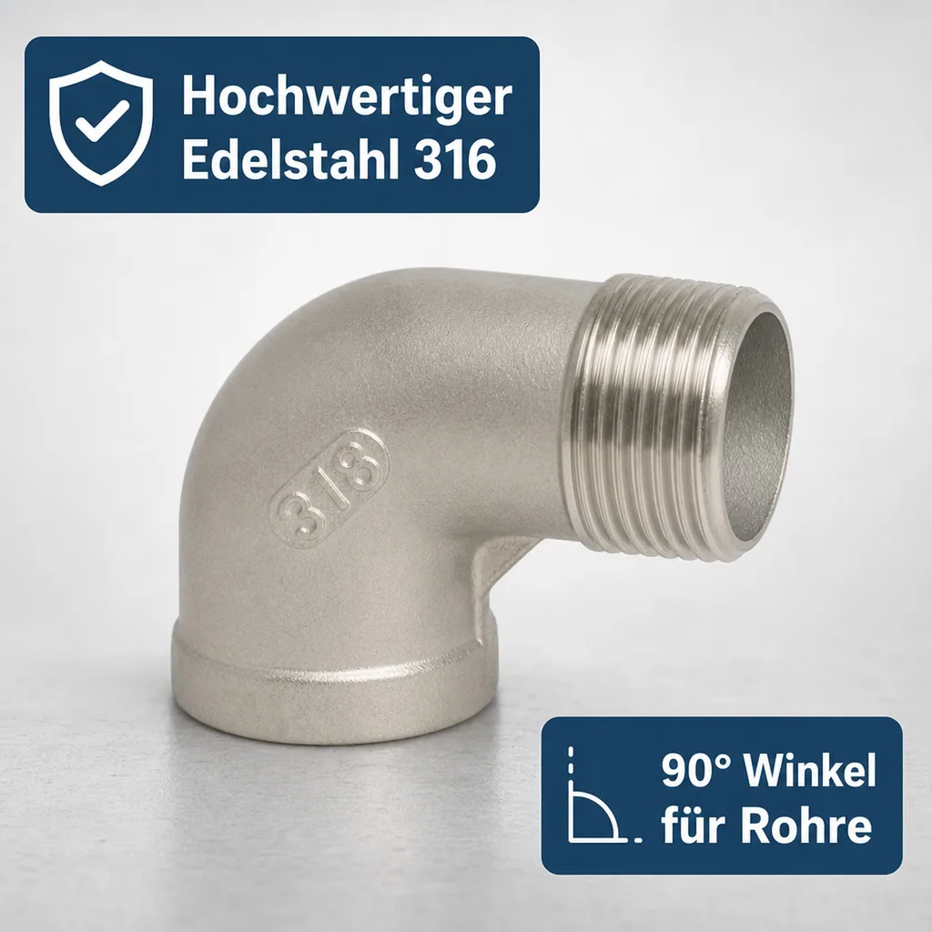 Edelstahl Winkel, Gewindefitting, 90° Winkel, 3/8 Zoll IG/AG