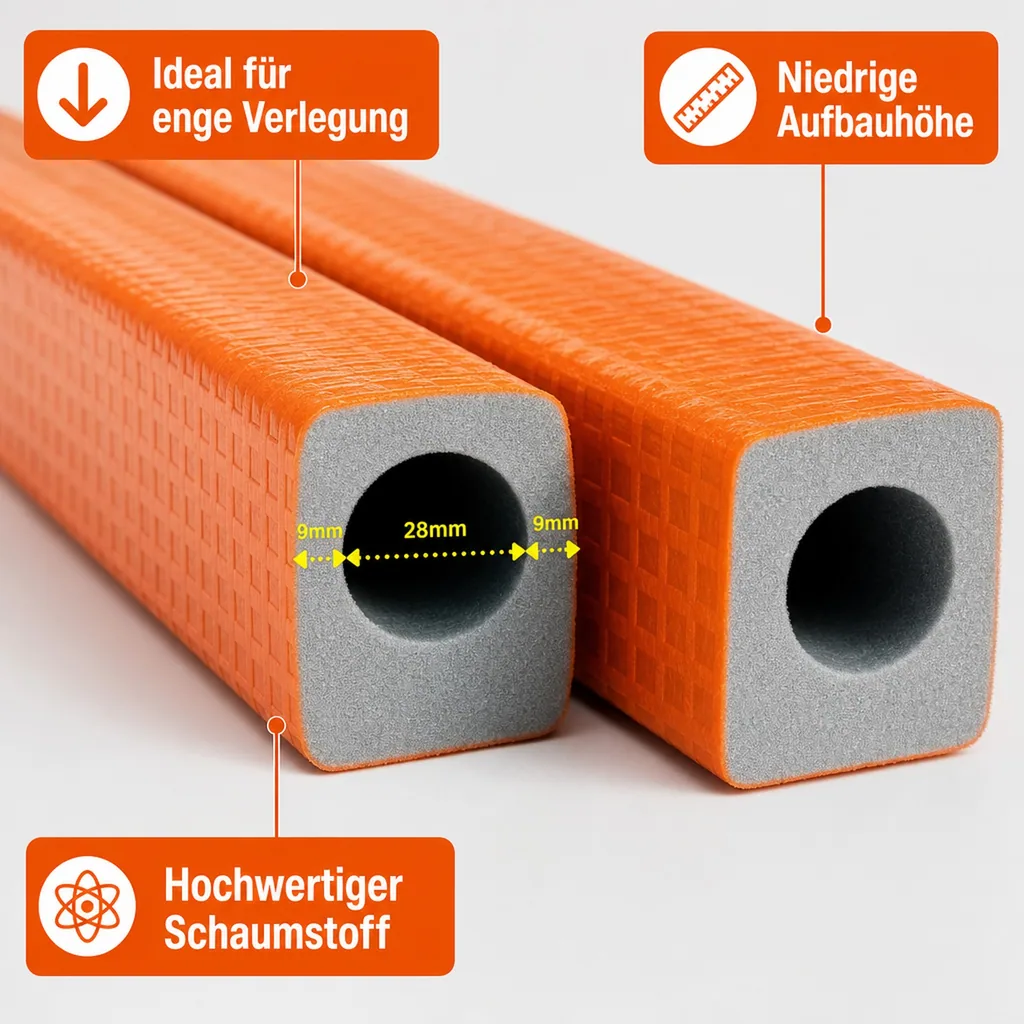 Rohrisolierung 2m, Heizungsrohr Isolierung 28mm, Dämmung 9mm