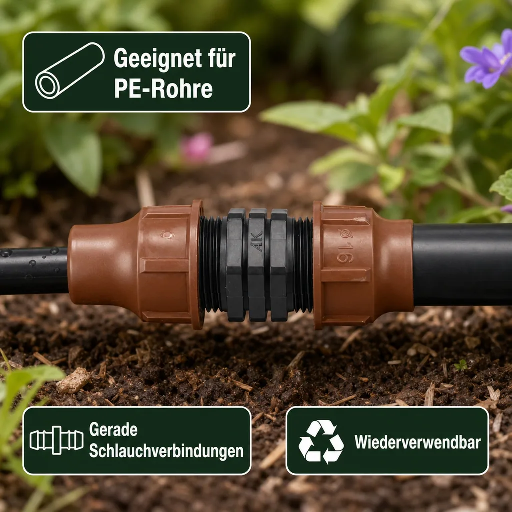 16mm Schlauchverbinder, PE Rohrverbinder, Tropfschlauch Verbinder