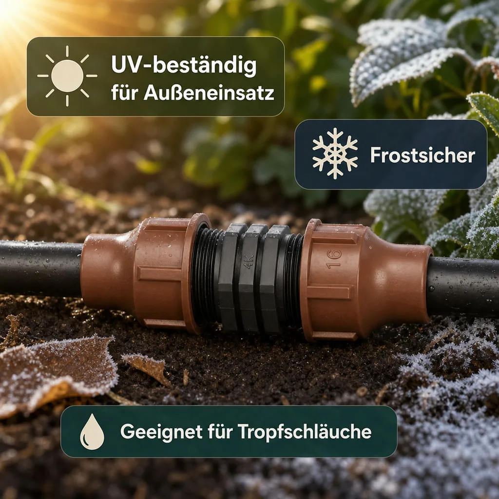 16mm Schlauchverbinder, PE Rohrverbinder, Tropfschlauch Verbinder