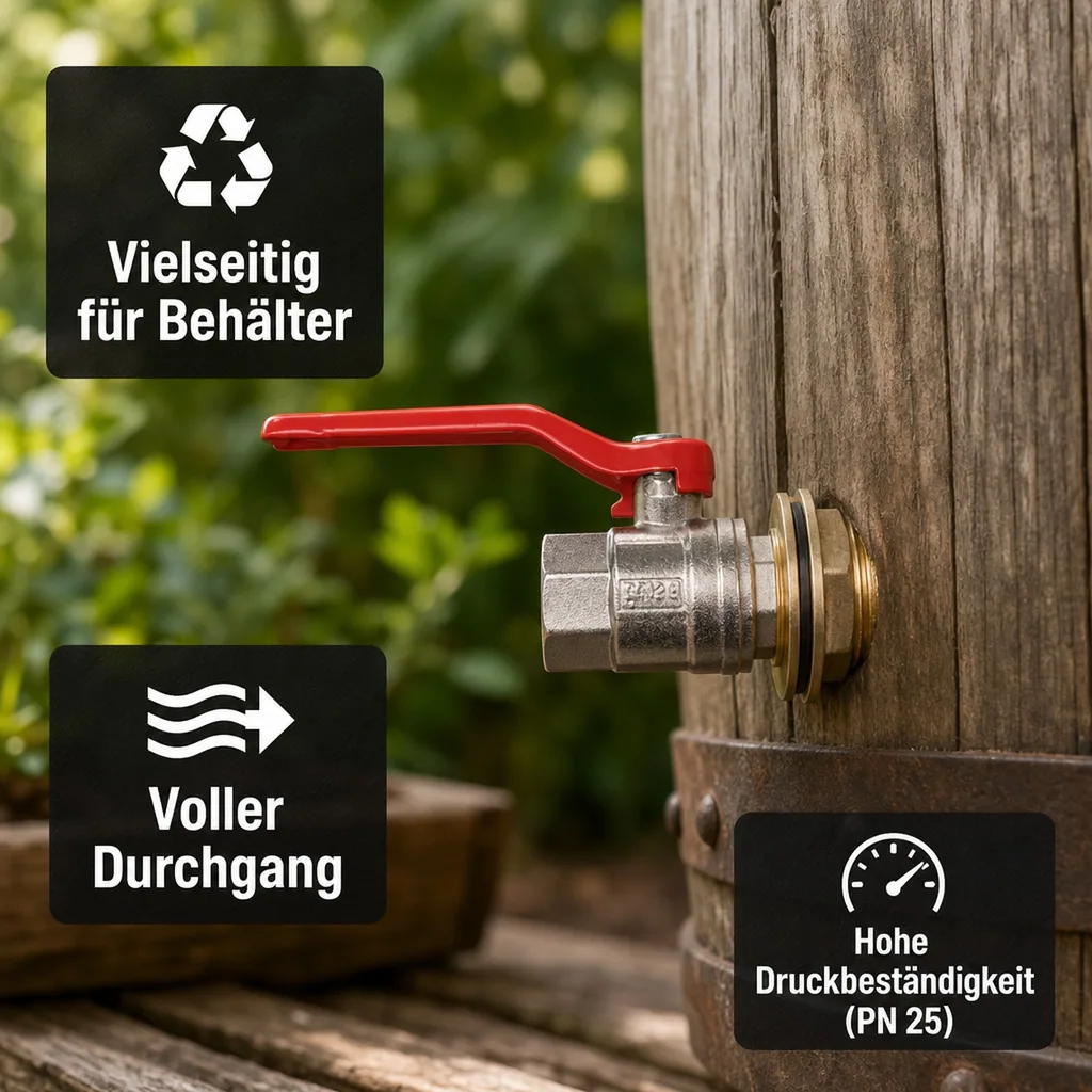 Regentonne Durchführung Set, Tankdurchführung, 3/4 Zoll Hebelkugelhahn
