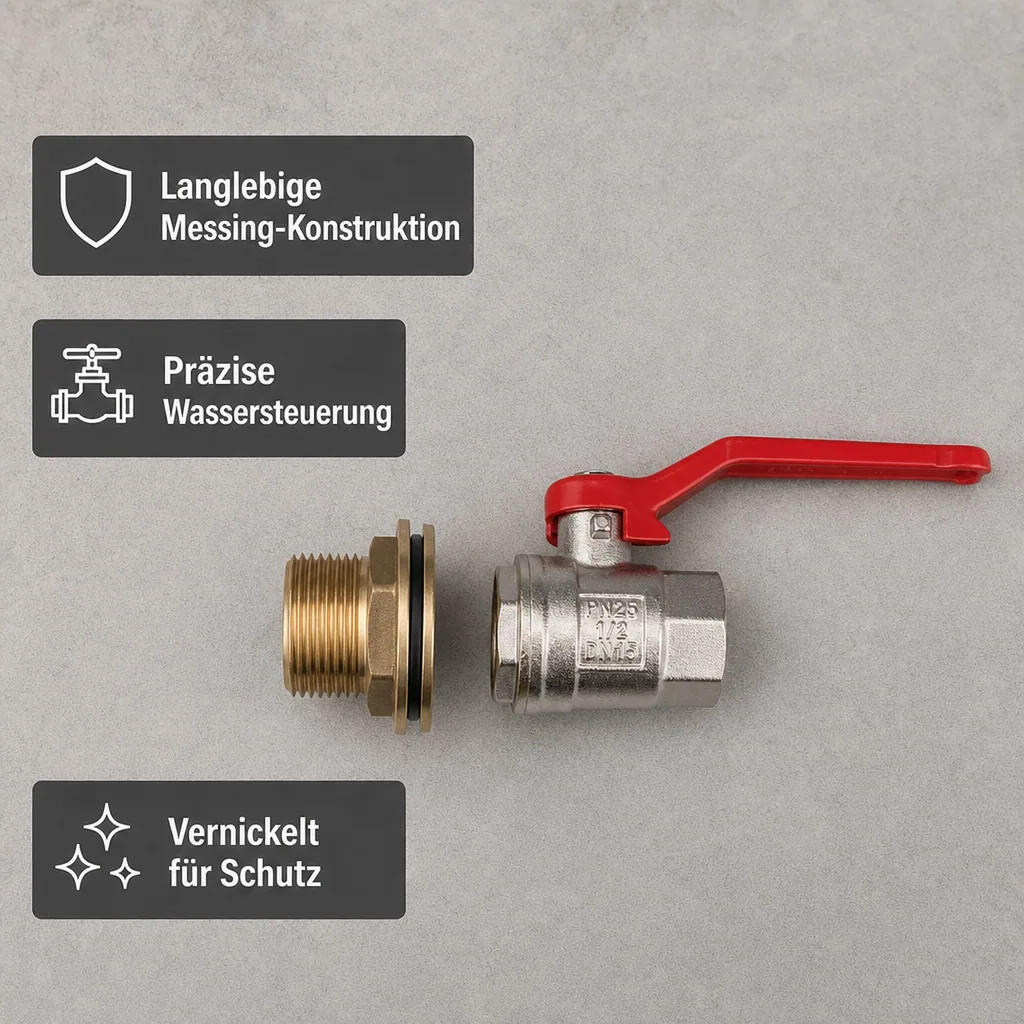 Regentonne Durchführung Set, Tankdurchführung, 3/4 Zoll Hebelkugelhahn
