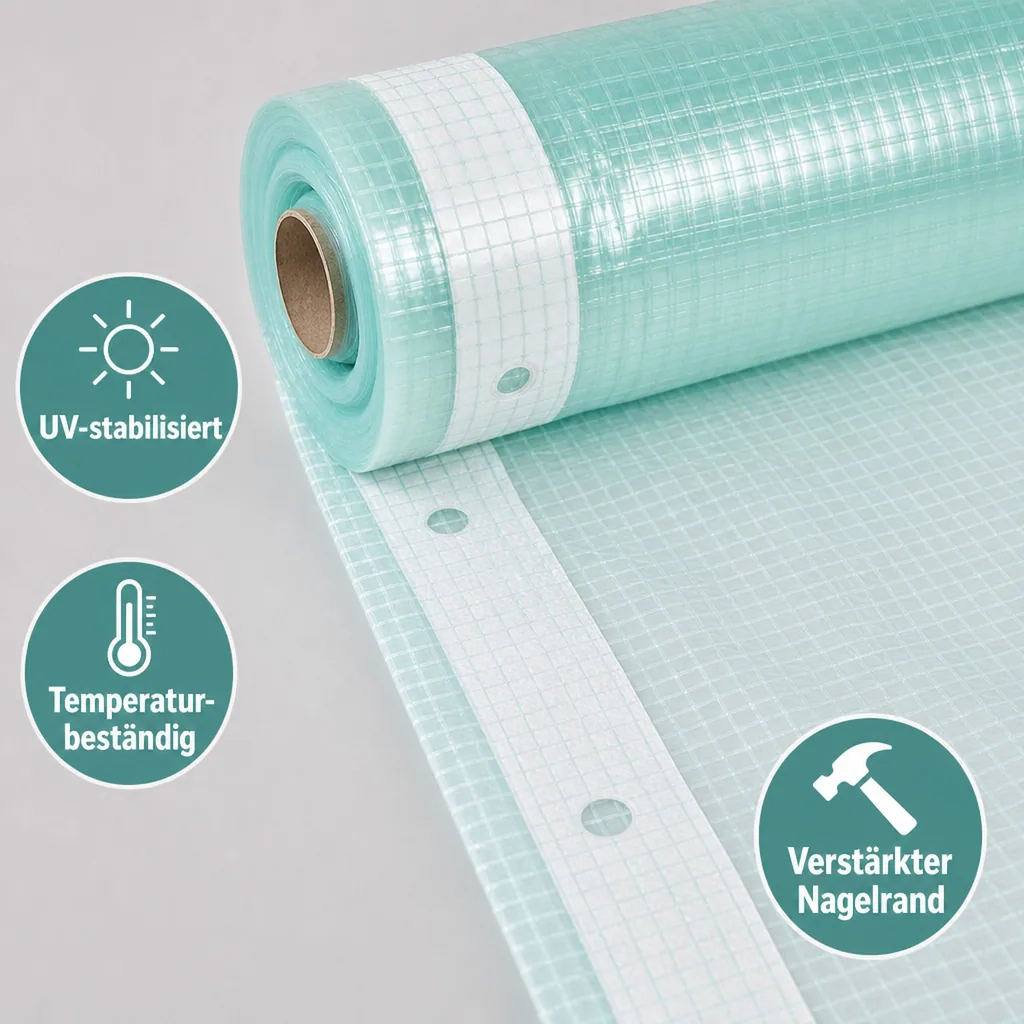 Gitterfolie, Gewächshausfolie, 1.5 Breite x 10 Meter, mit Nagelrand