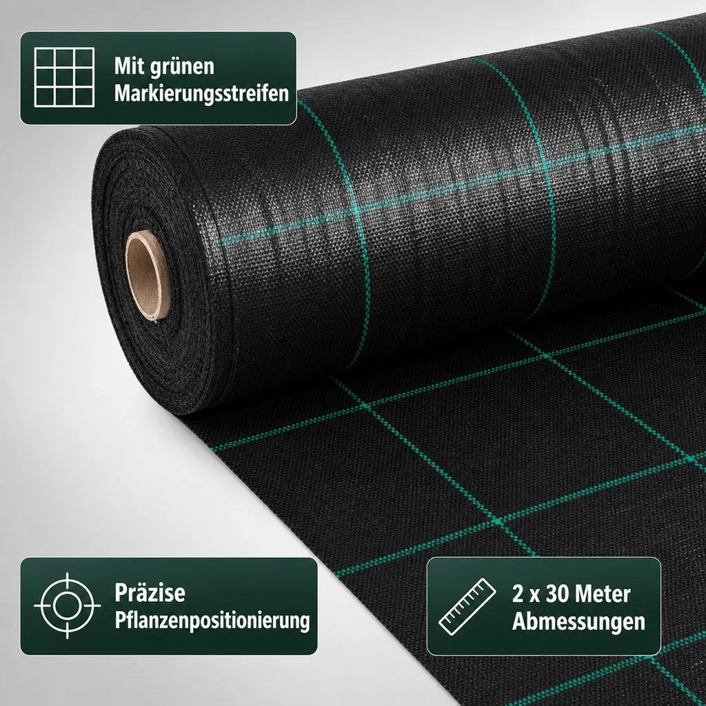 Unkrautvlies, Bodengewebe, Gartenvlies 2x30 Meter, Abdeckvlies, Mulchvlies